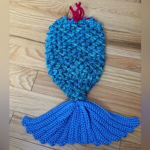 Handmade Thick Crochet Mermaid Tail Cocoon Child Size Blue Photo Prop